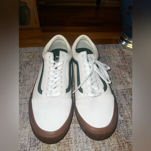 Vans White and Green Athletic Shoes